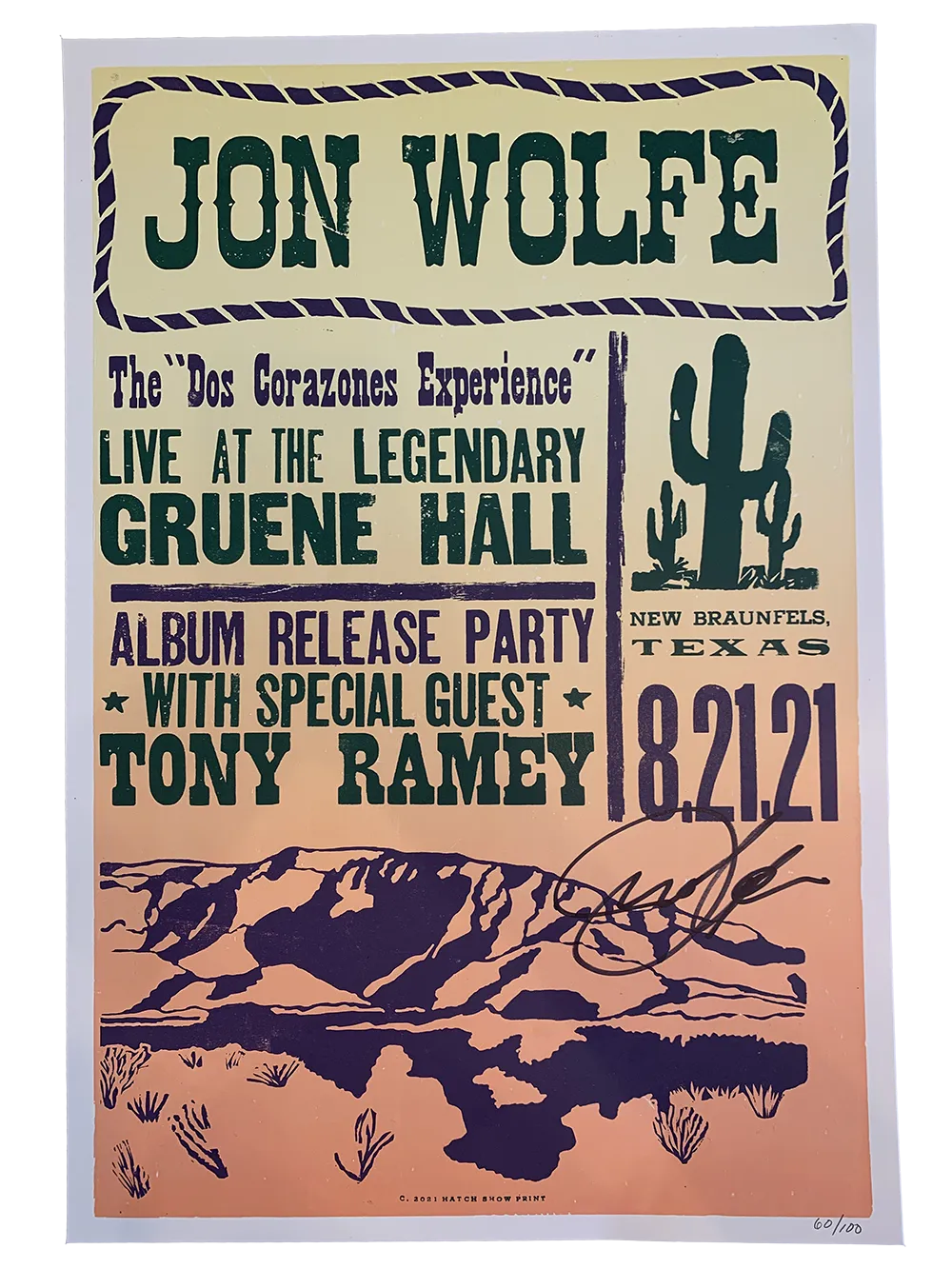 SIGNED Hatch Print Dos Corazones Experience Gruene Hall Poster