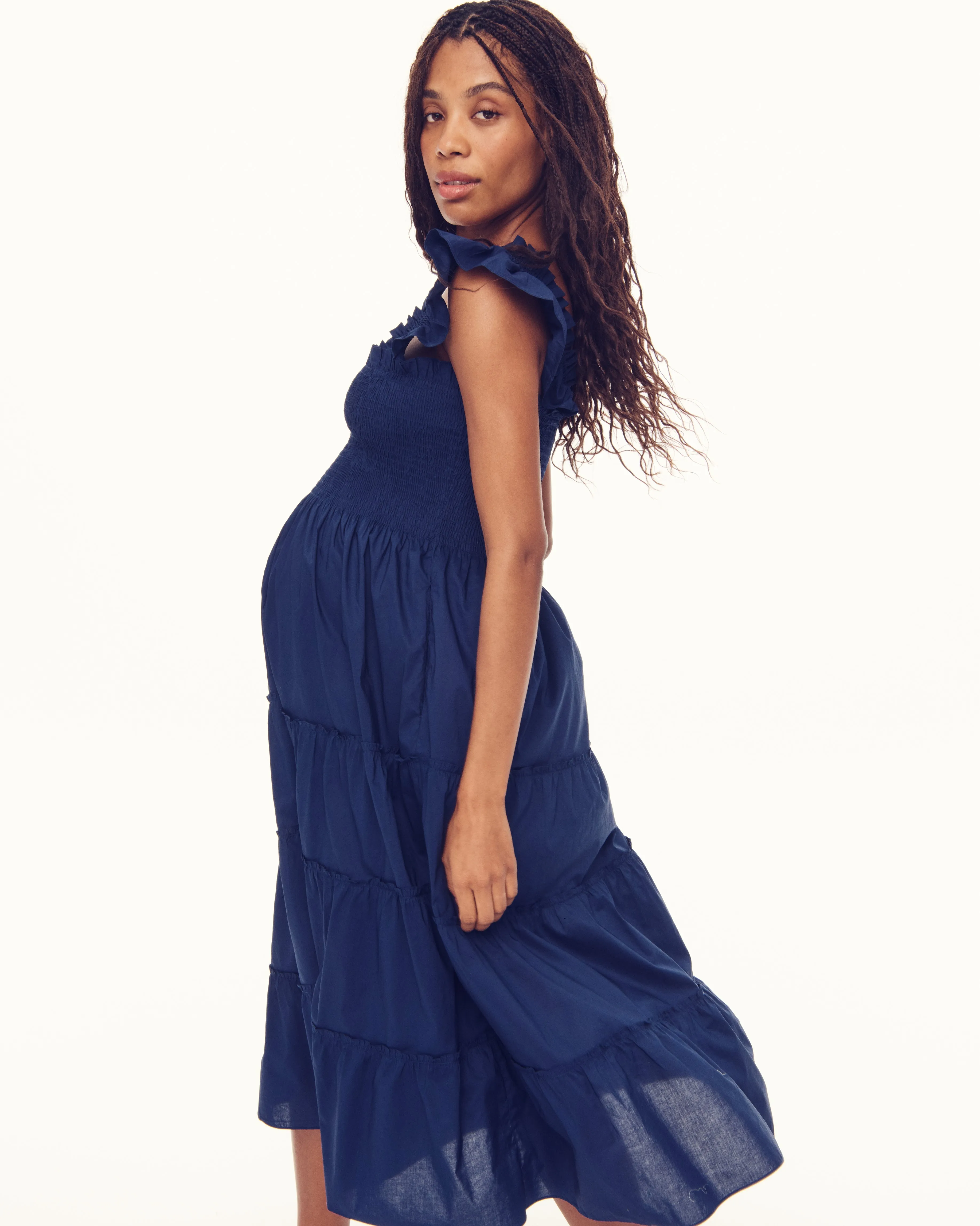 The Maternity Ellie Nap Dress - Navy Poplin