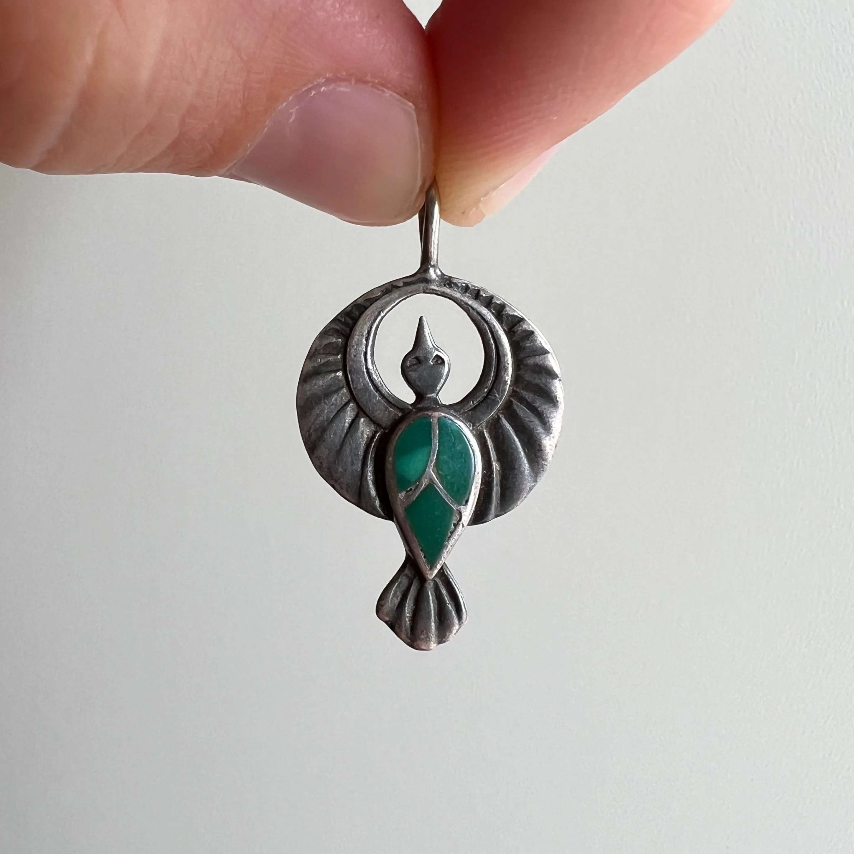 V I N T A G E // bird ballet / sterling silver and turquoise thunderbird / a pendant