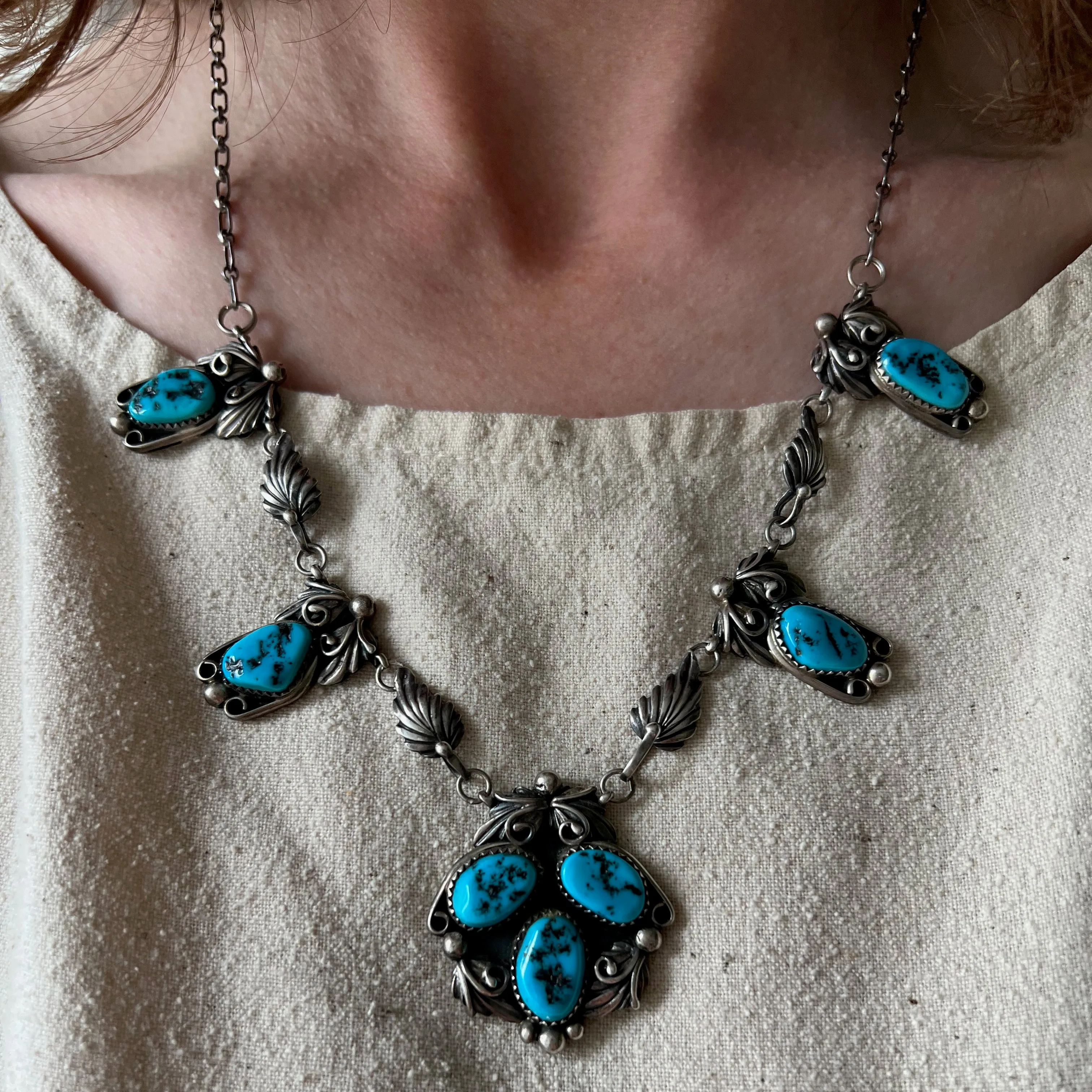 V I N T A G E // CW Paul Jr's blooms / sterling silver and turquoise signed artisan necklace / 21.25