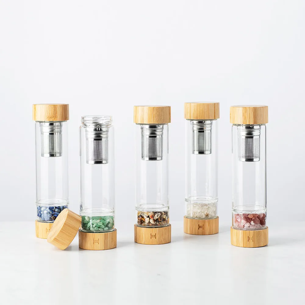 Zen-Inspired Wooden Crystal-Infused Water Flask